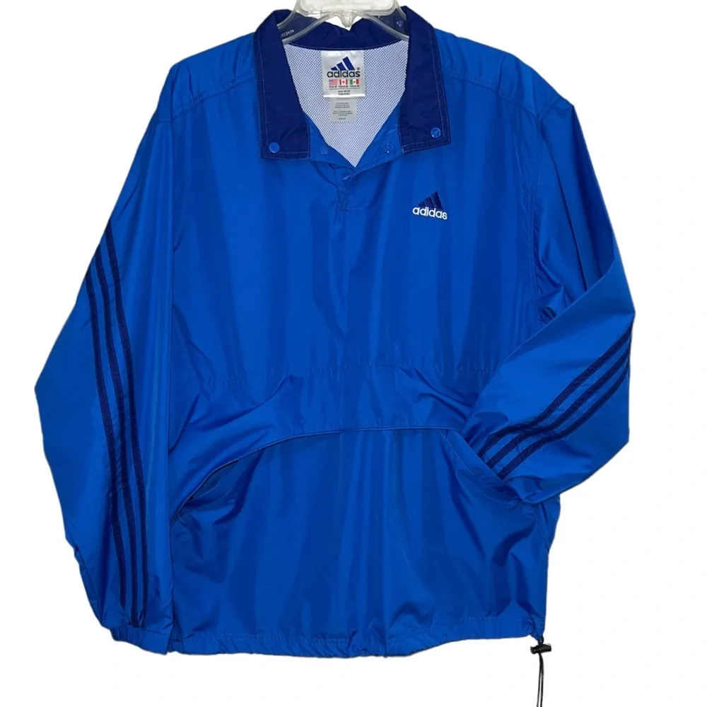 Adidas Men’s Vintage Blue Pullover Windbreaker Jacket Size M Pockets Vented